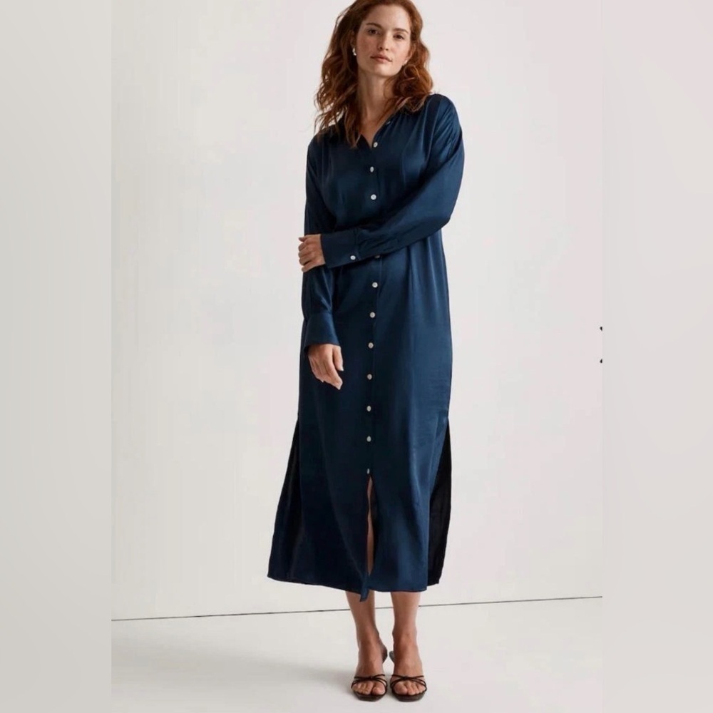 Madewell satin long line button front shirt maxi dress.
